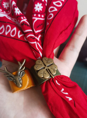 男士方巾扣真皮丝巾扣头层牛皮阿美咔叽美式街头复古文艺皮扣女