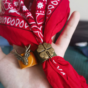 男士方巾扣真皮丝巾扣头层牛皮阿美咔叽美式街头复古文艺皮扣女