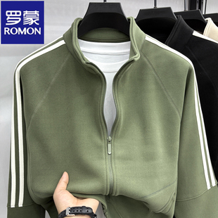罗蒙正品男士外套秋冬奥粒绒拉链卫衣中青年双面绒上衣服抓绒夹克