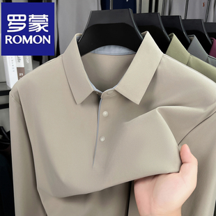 罗蒙正品2026新款男士长袖T恤翻领无痕上衣服高端商务休闲POLO衫