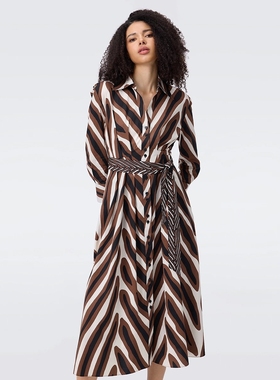 美国时装皇后D家2025早秋新款女装斑马纹印花长袖连衣裙女裙