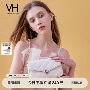 VH女包山茶花系列方包質(zhì)感菱格包包時尚 腋下單肩包通勤牛皮斜挎包