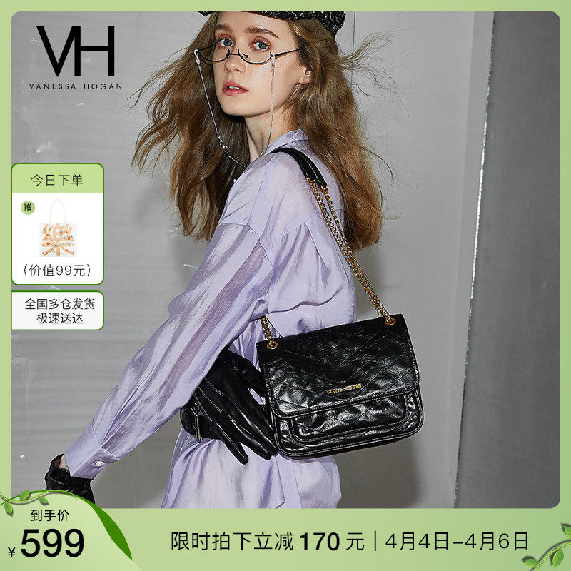 VH女包轻奢油蜡质感腋下包2022新款真皮百搭链条斜挎包春夏单肩包