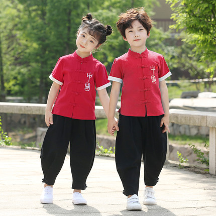儿童演出服中国风小学班服幼儿园红色男女童合唱服武术服练功服夏