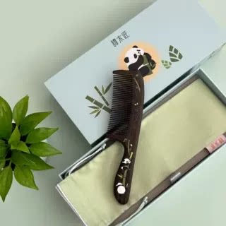 谭木匠正品熊猫系列漆艺梳节节高天然木梳防静电女士专用按摩家用图片