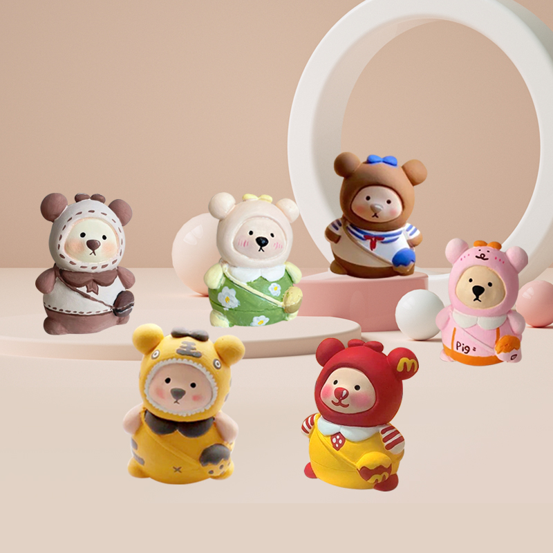 网红迷你背包熊单只石膏娃娃涂色涂鸦小熊公仔彩绘白胚小号玩偶