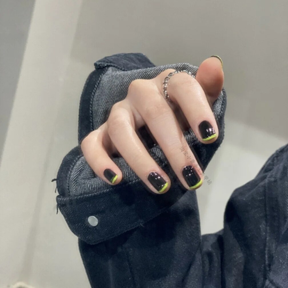 光疗美甲成品欧美风甲片成品荧光绿酷炫法式美甲穿戴甲片指甲贴片