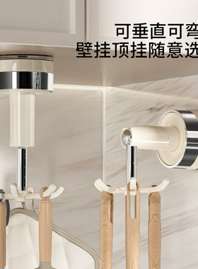 厨房浴室吸盘六爪旋转挂钩架家用免打孔锅铲勺子壁挂置物架挂架