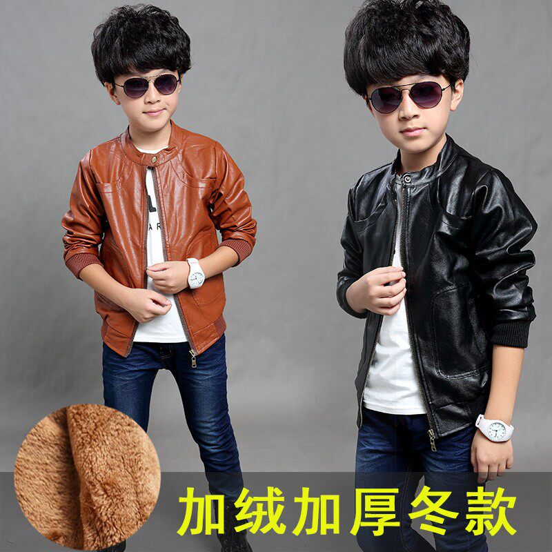 儿童小皮衣男童皮外套中小童宝宝8岁小孩秋冬加绒加厚保暖皮夹克5