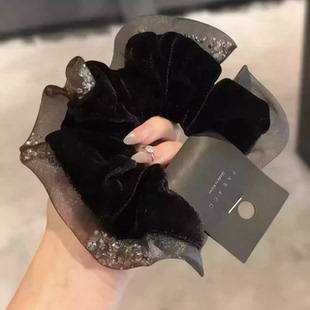 韩国ins风小众设计感碎钻网纱丝绒双层大肠发圈气质头绳马尾皮筋