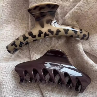 日韩亚克力高级感豹纹抓夹大号简约镂空发抓后脑勺盘发鲨鱼夹发饰