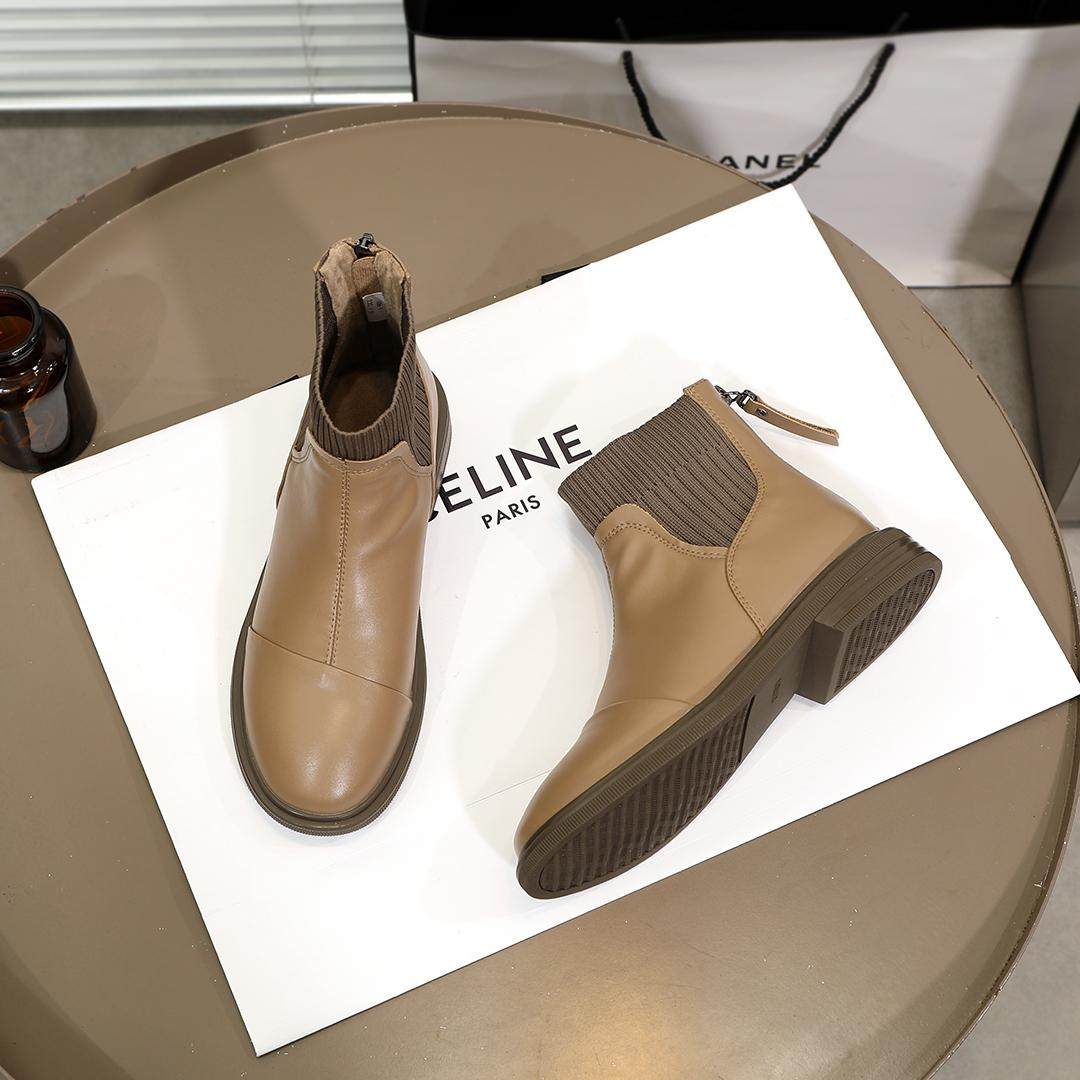 秋冬女鞋显脚小短靴女舒适软底马丁靴奶茶杏加绒平底圆头针织袜靴,女鞋,弹力靴/袜靴,淘宝优惠券,粉丝福利购,淘宝优惠卷