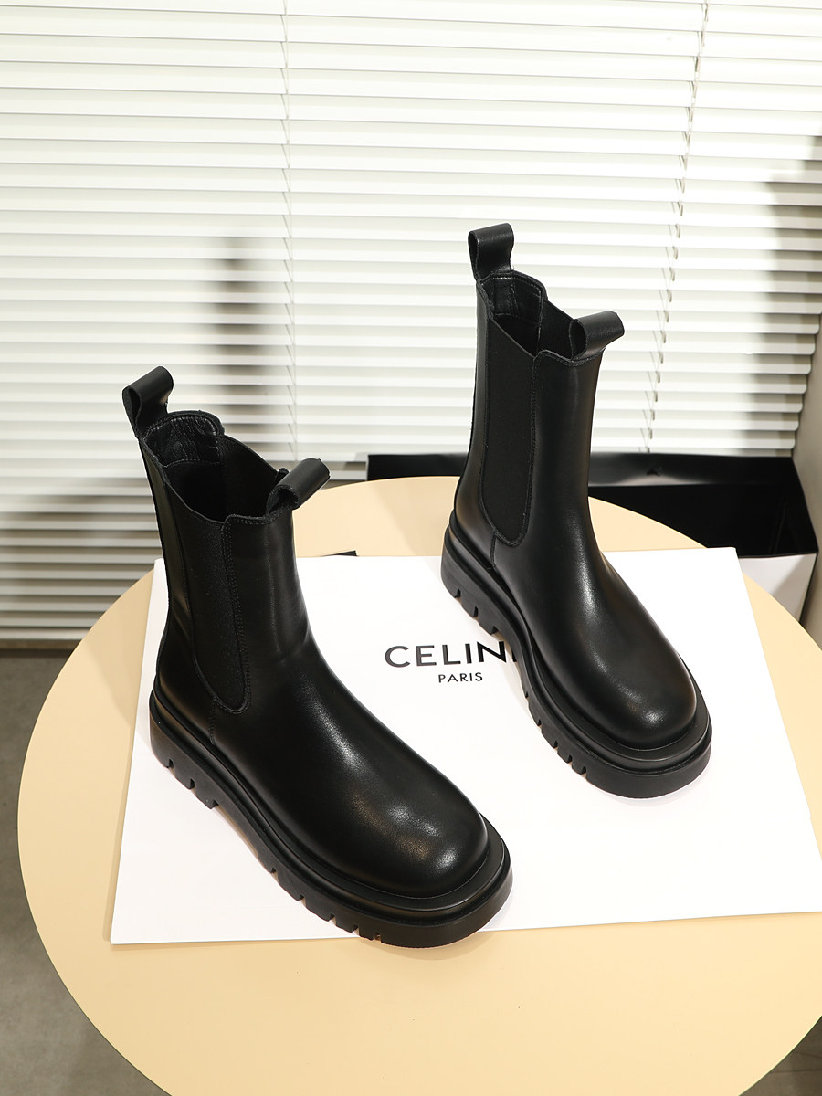 여성용 프렌치 첼시 부츠 트렌드 가을 겨울  가죽 두꺼운 밑창 마틴 부츠 중반 종아리 탄성 굴뚝 부츠 소매 짧은 부츠