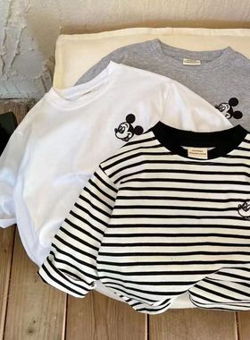 男女童长袖t恤儿童打底衫春秋韩版卡通刺绣宝宝纯棉米奇洋气上衣