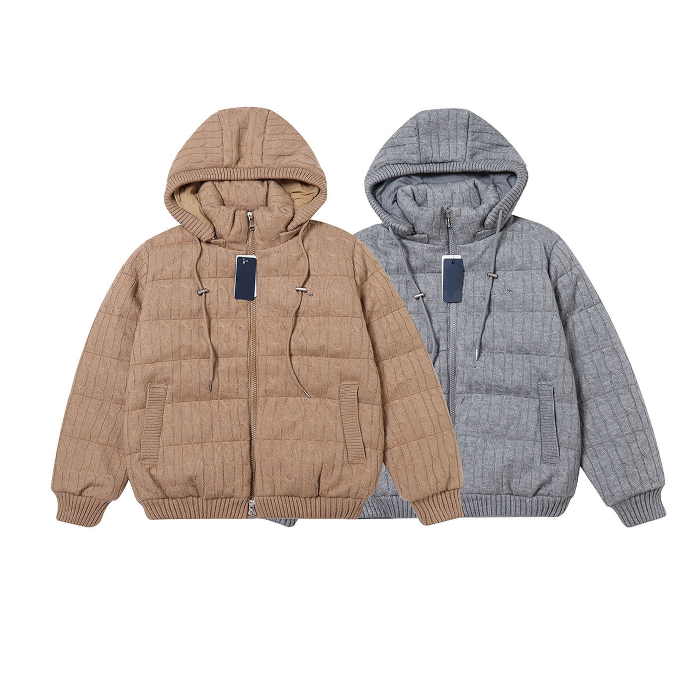波浪绗缝连帽轻薄保暖羽绒服
