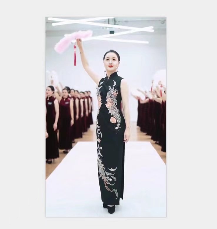 娴馨家毛宇琳款真丝手推绣量身定制长款旗袍