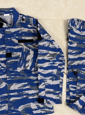 外贸尾货 希腊迷彩服套装加厚大克重 防刮耐磨蓝色迷彩作战套装