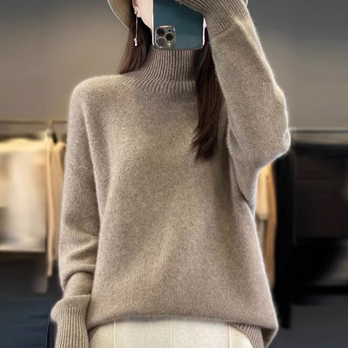 【王菲同款】100%羊毛衫半高领套头宽松毛衣秋冬加厚长袖针织打底