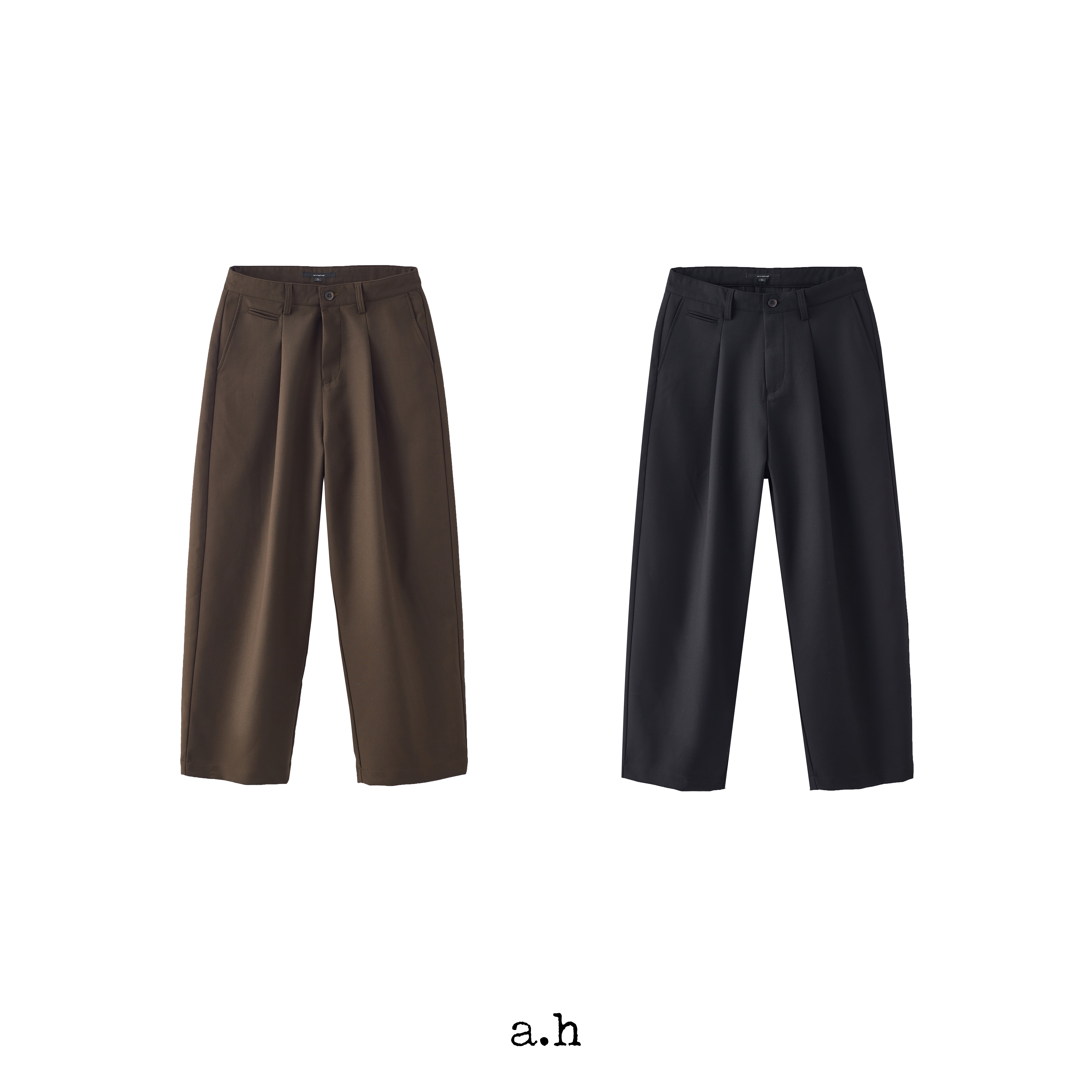 复合空气层单褶双色直筒西裤