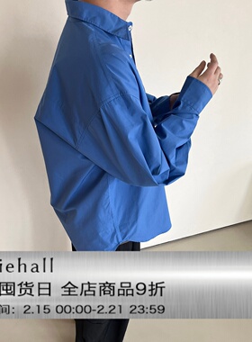 Anniehall24ss bauhaus blue shirt法式包豪斯蓝复古长袖衬衫