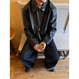 Anniehall25fw 荔枝纹皮水洗哑光做旧复古工装皮衣夹克