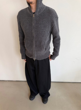 Anniehall26ss zip-front hoodie短款正肩混纺双拉链连帽针织卫衣