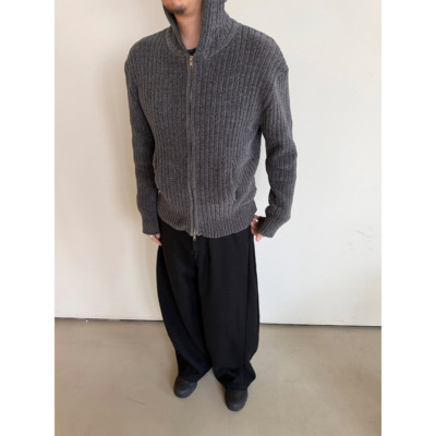 短款正肩混纺双拉链连帽针织卫衣