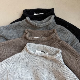 老钱风卷边领彩点羊毛毛衣复古针织 neck Anniehall25fw roll