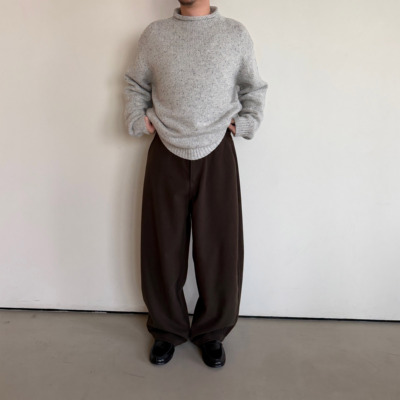 弯刀锥形宽松毛呢磨毛加厚西裤