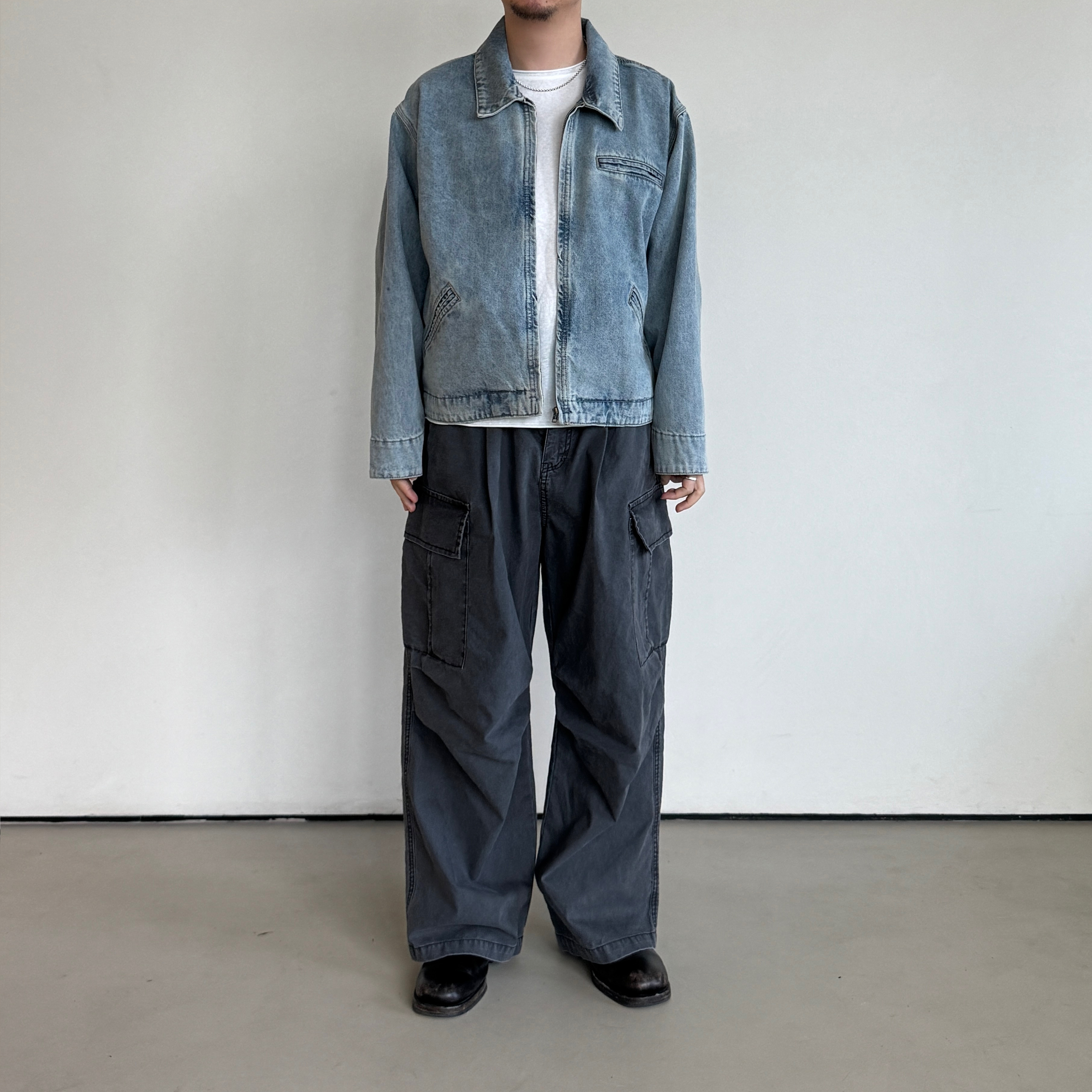 双色做旧套染作训长裤洗旧布料