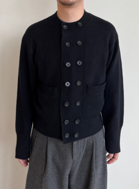 Anniehall25fw double-breasted sweater羊毛复古双排扣裁剪毛衣