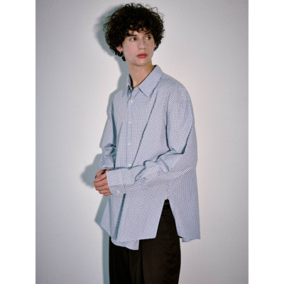 大廓形重磅三线黑白格子长袖衬衫