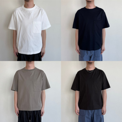 宽松4色水洗扭缝口袋短袖