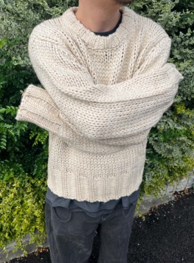 Anniehall woolen knitwear粗针冰岛羊毛手工感复古毛衣短宽裁剪