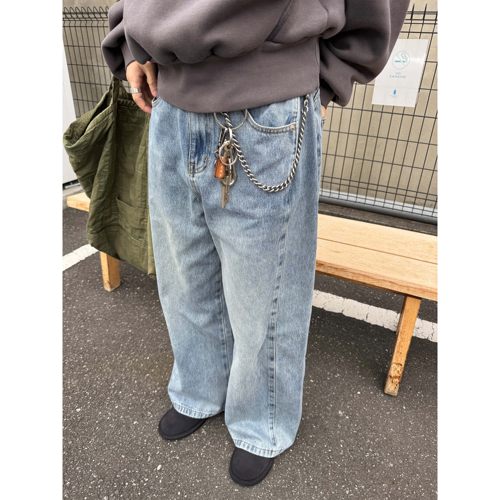 三拼baggy宽松重磅水洗牛仔裤