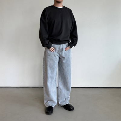 Anniehall重水洗白灰色牛仔裤