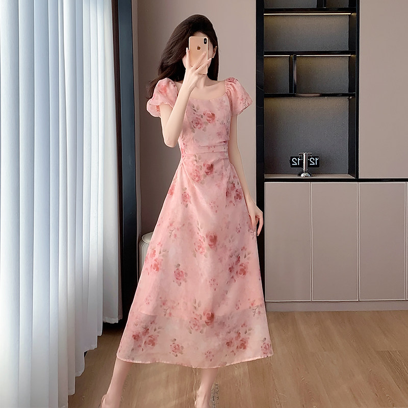 外出哺乳衣碎花连衣裙夏季新款修身显瘦哺乳装产后期嫩妈高腰长裙