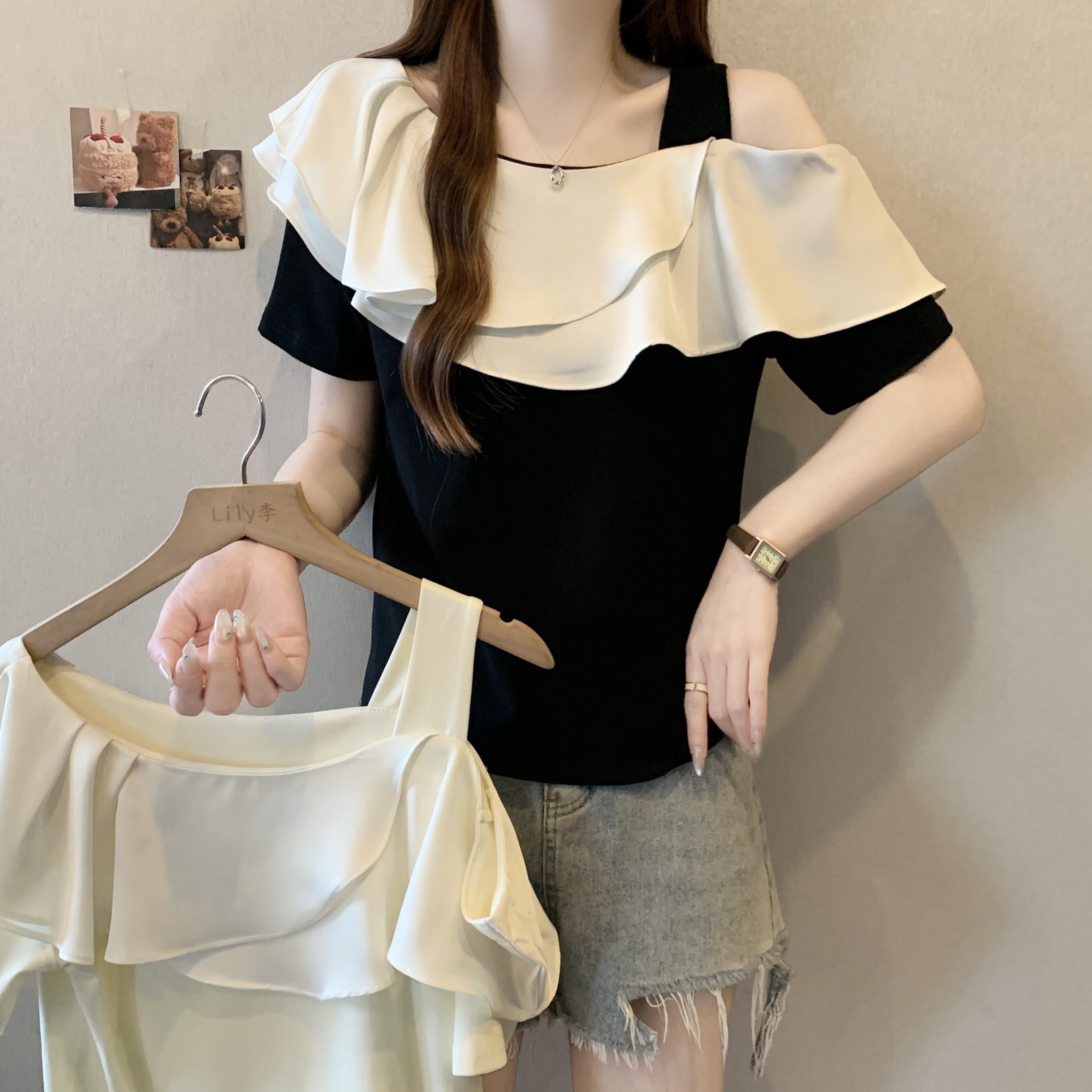 夏季哺乳衣外出大码上衣时尚显瘦荷叶喂奶衣小衫产后嫩妈露肩T恤