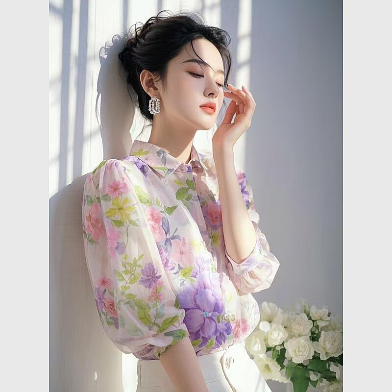 外出哺乳衣碎花雪纺衬衫夏季哺乳装喂奶衣产后期嫩妈显瘦外穿上衣