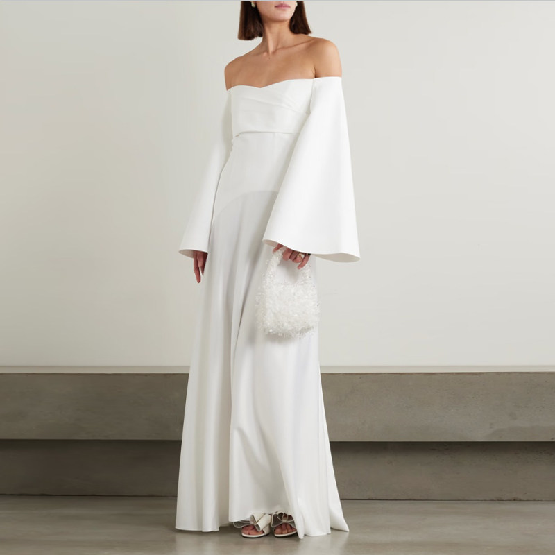 优雅晚礼服一字肩长裙时尚妈妈装气质2024新款年会晚宴聚会连衣裙