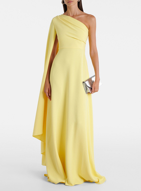 气质优雅女士黄色晚礼服走秀红毯高档质感年会晚宴主持模特连衣裙