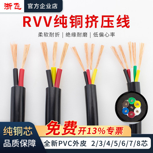 纯铜RVV挤压软线2/3/4/5/6/7芯
