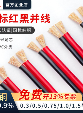 国标rvb红黑平行线2芯纯铜 监控音响led灯电源线非标线汽车喇叭线