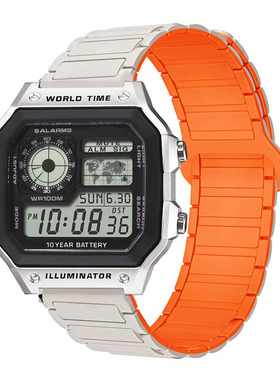 适用卡西欧ae1300小方块AE1200手表表带AQ-S810W硅胶磁吸18mm腕带