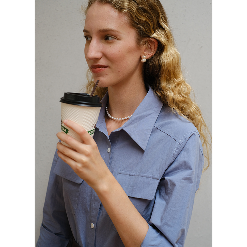 mannee度假骨感蓝灰色长袖衬衫