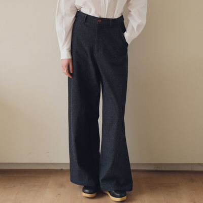 慢呢原牛色宽松牛仔裤