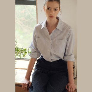 慢呢mannee 日产清爽条纹棉 宽松松弛双口袋衬衫 4.26上架 lab