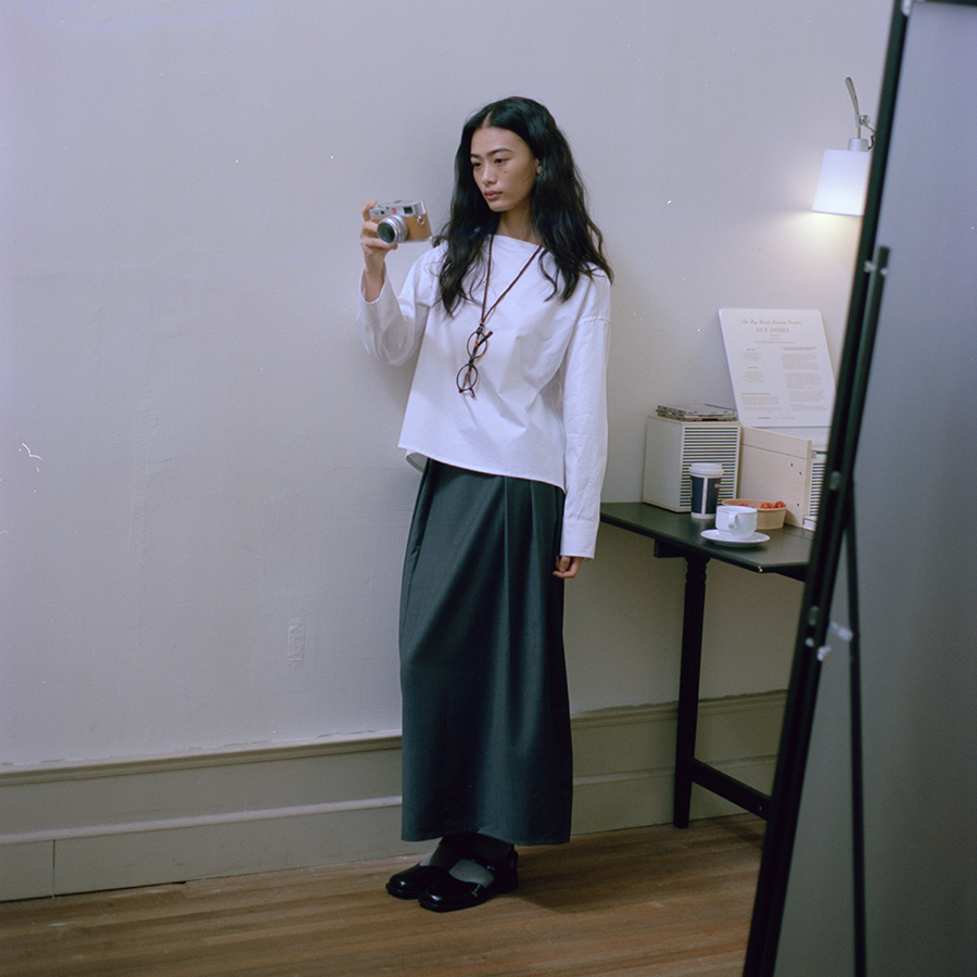 慢呢mannee 高智感 光感可水洗精纺羊毛 高级灰褶裥郁金香半身裙