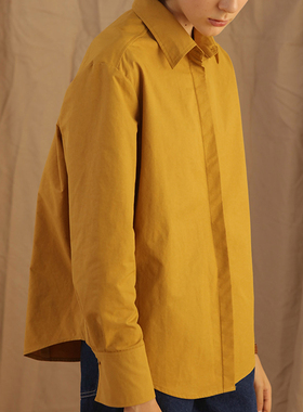 Mannee 简约bf风 棉质有型宽松长袖暗门襟衬衫 姜黄色