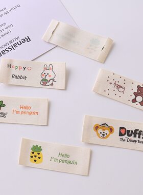 纯棉卡通图案织唛布艺标签手工织标发夹发绳发圈handmade布标辅料